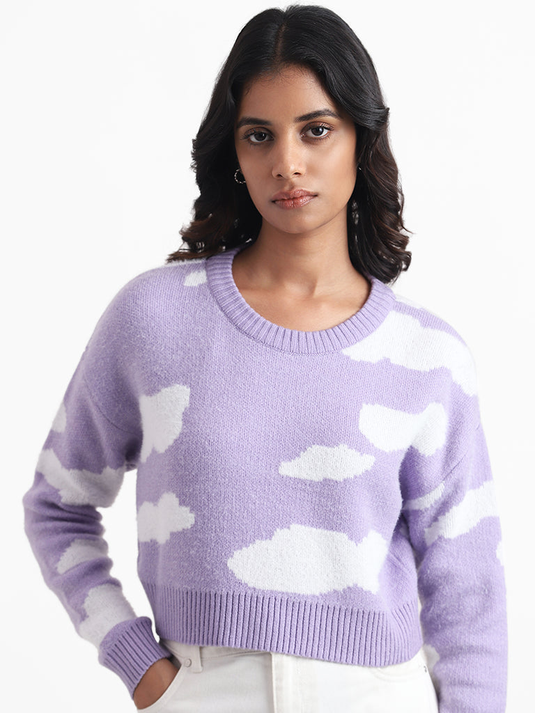 Buy Nuon Lavender Cloud Printed Sweater from Westside