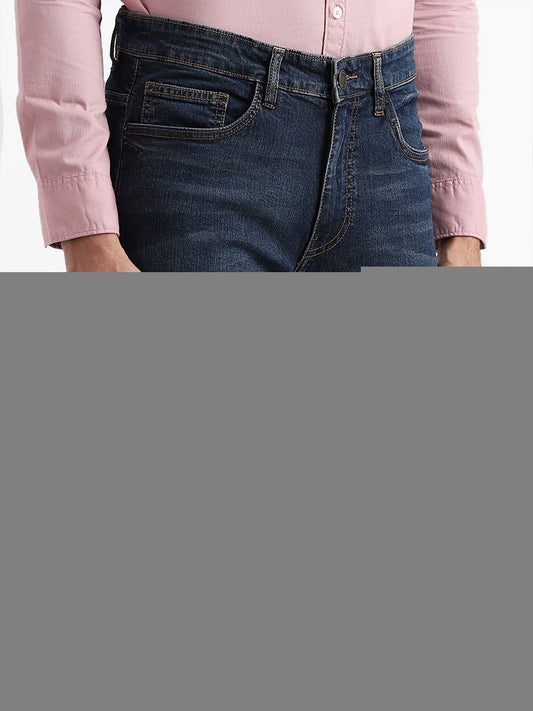 WES Casuals Vintage Blue Wash Relaxed Fit Mid Rise Jeans