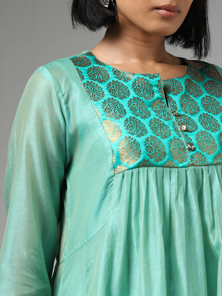 Buy Utsa Aqua Green Jacquard Embroidery Kurta with Inner from Westside