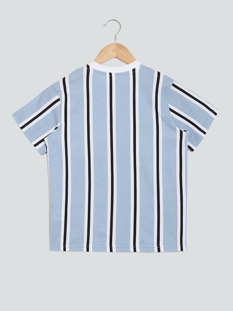 Shop Y&F Striped Sky Blue T-Shirt Online – Westside