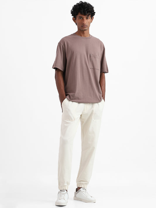 Nuon Off-White Cotton Blend Relaxed-Fit Mid-Rise Joggers
