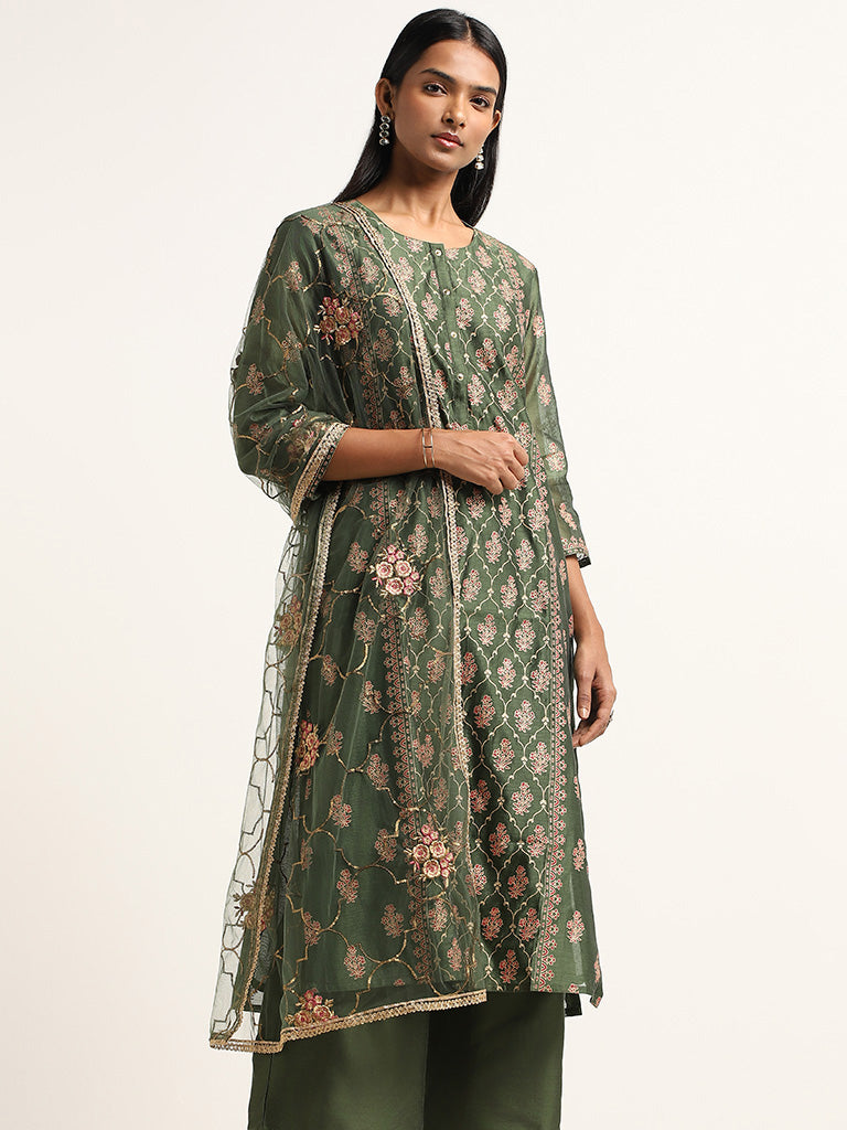 NWT KHAADI 2PC Size XS/8 Formal Embroidered Raw Silk Flared Kameez & Pants  | eBay