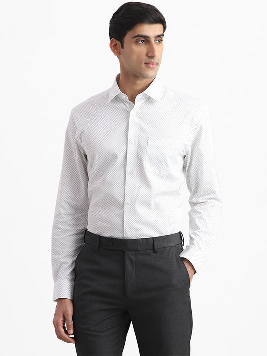 WES Formals White Printed Cotton Relaxed-Fit Shirt