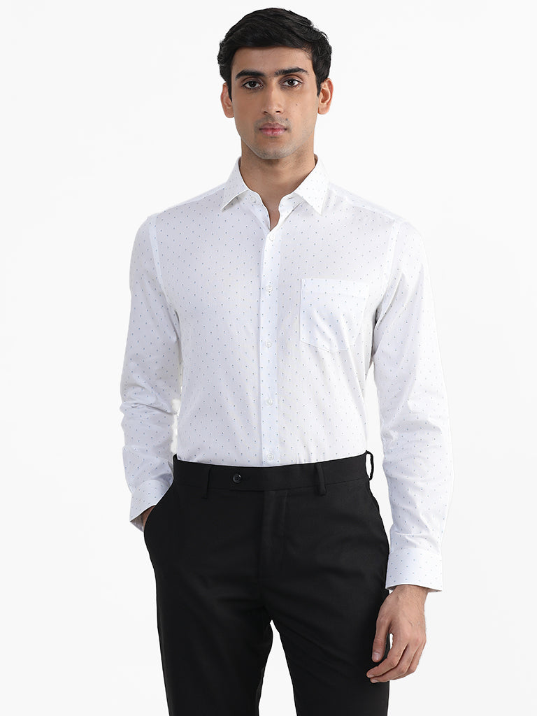 WES Formals White Printed Cotton Slim-Fit Shirt