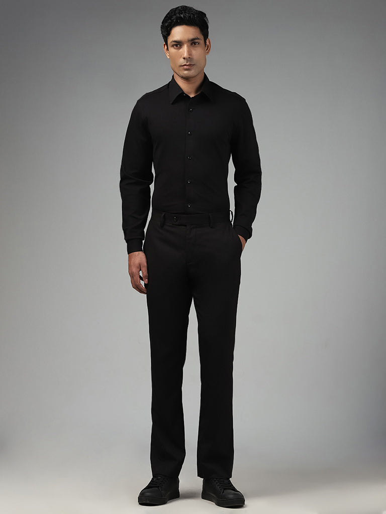 Buy WES Formals Solid Charcoal Slim Fit Trousers from Westside