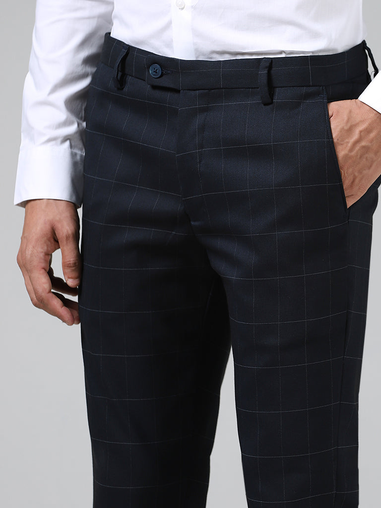 CARROT FIT TROUSERS WITH TABS AT HEM - Navy blue