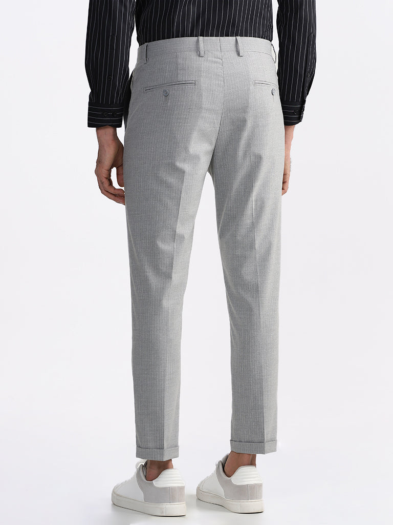 Buy WES Formals Solid Black Slim Tapered Fit Trousers from Westside