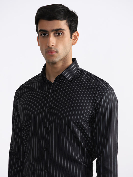 WES Formals Navy Striped Relaxed-Fit Shirt