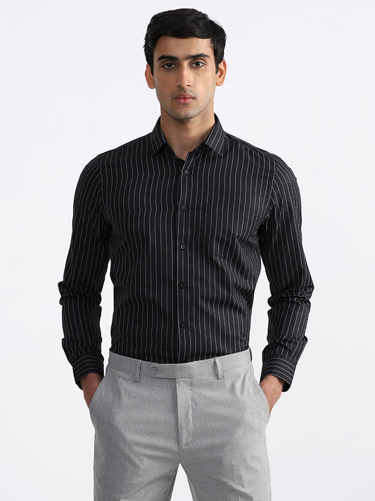 WES Formals Navy Striped Relaxed-Fit Shirt