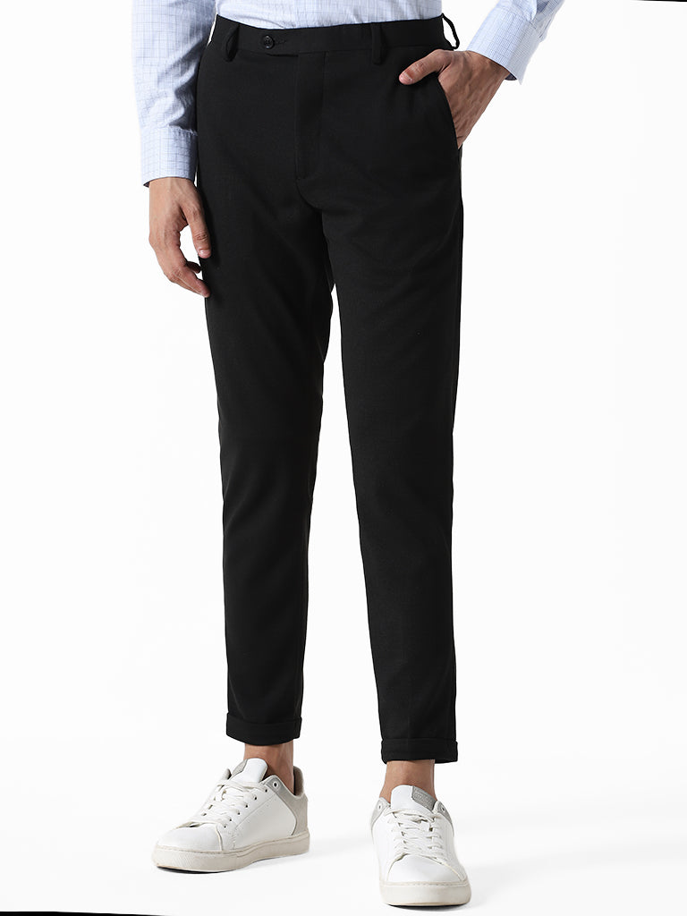 WES Formals Solid Off White Slim Tapered Fit Trousers – Cherrypick