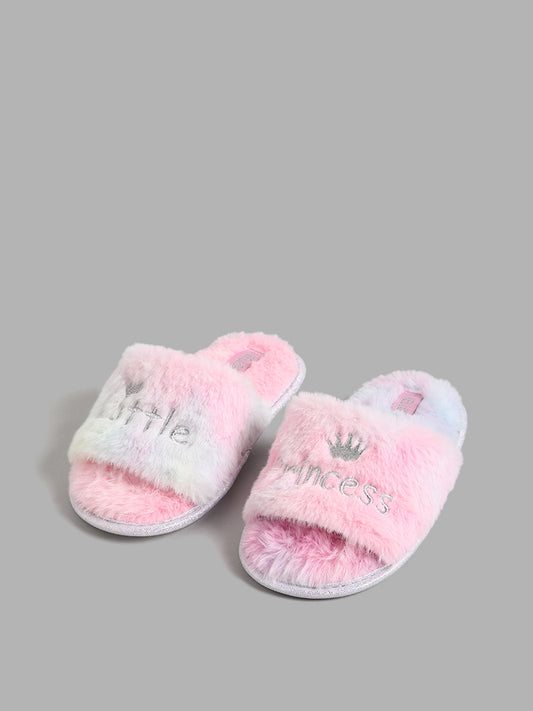 Yellow Multicolour Little Princess Embroidered Fur Slides