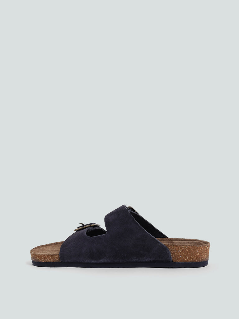 Buy DEL MONDO Men Black & Navy Blue Leather Comfort Sandals - Sandals for  Men 5873754 | Myntra