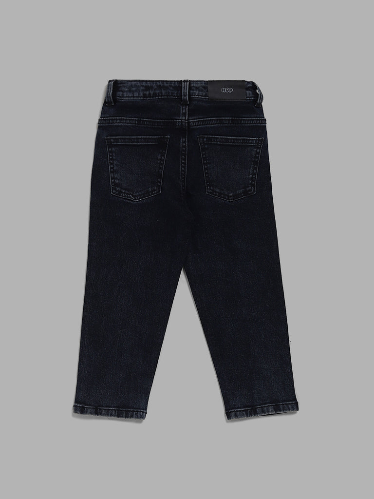 HOP Kids Black Dino Printed Slim - Fit Mid- Rise Jeans