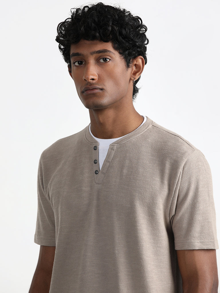 Buy ETA Mens by Westside Printed Stone-Colored Slim Fit T-Shirt