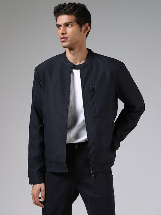 Ascot Navy Blue Relaxed Fit Polyester Jacket