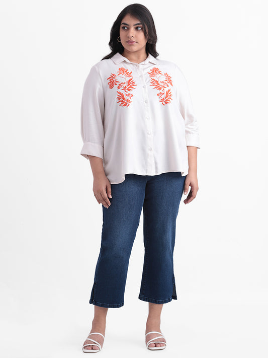 Gia White Embroidered Relaxed-Fit Blouse