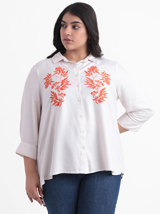 Gia White Embroidered Relaxed-Fit Blouse
