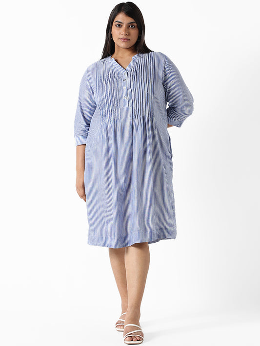 Gia Blue Striped Cotton Relaxed-Fit Straight Dress
