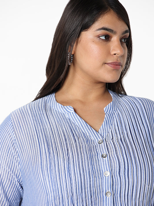 Gia Blue Striped Cotton Relaxed-Fit Straight Dress