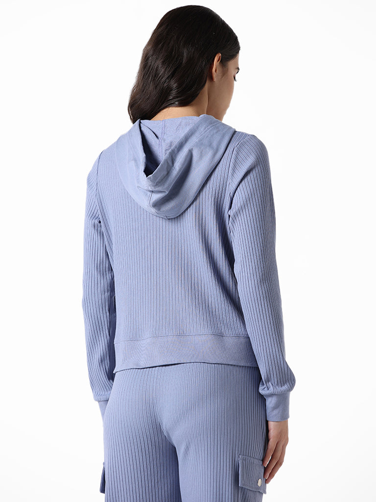Studiofit Sky Blue Cotton Blend Relaxed-Fit Hoodie Jacket