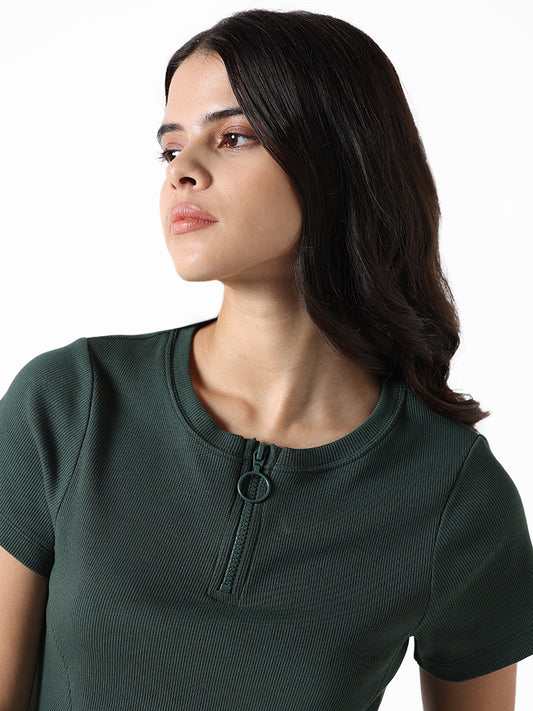 Studiofit Emerald Green Ribbed Slim-Fit T-Shirt