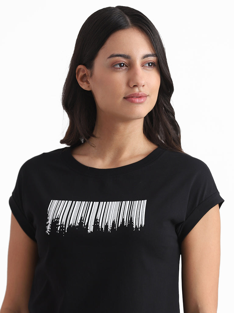 Studiofit Printed Black T-Shirt, Black / S