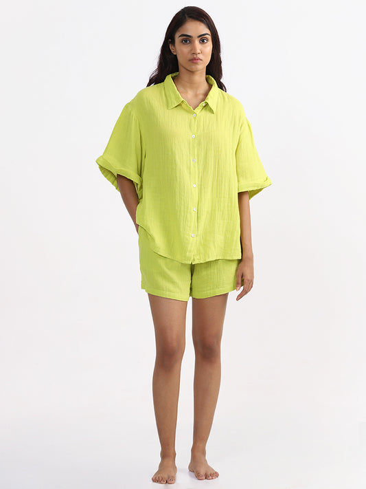Wunderlove Plain Lime-Colored Beach Shorts