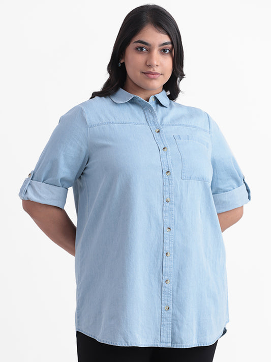 Gia Blue Relaxed-Fit Denim Shirt