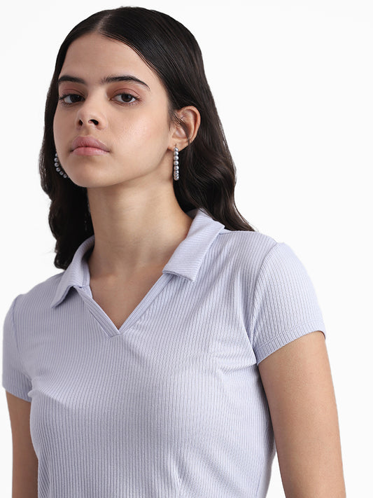 Nuon Pale Blue Ribbed Slim-Fit T-Shirt