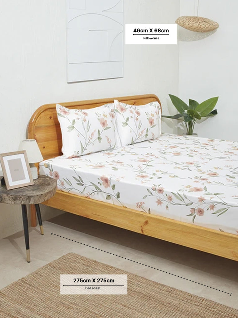 Westside Home Floral Shrimp Pink King Bed Flat Sheet and Pillowcase Set