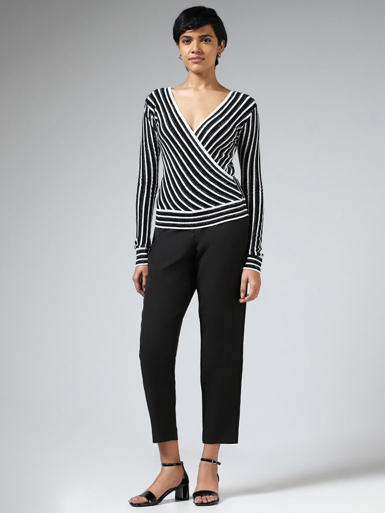 Buy Wardrobe White & Black Striped Top from Westside