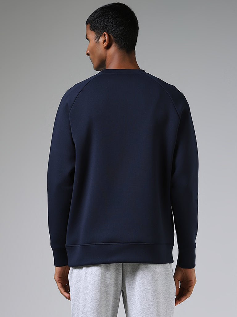 Studiofit Solid Navy Ribbed Relaxed-Fit Sweatshirt