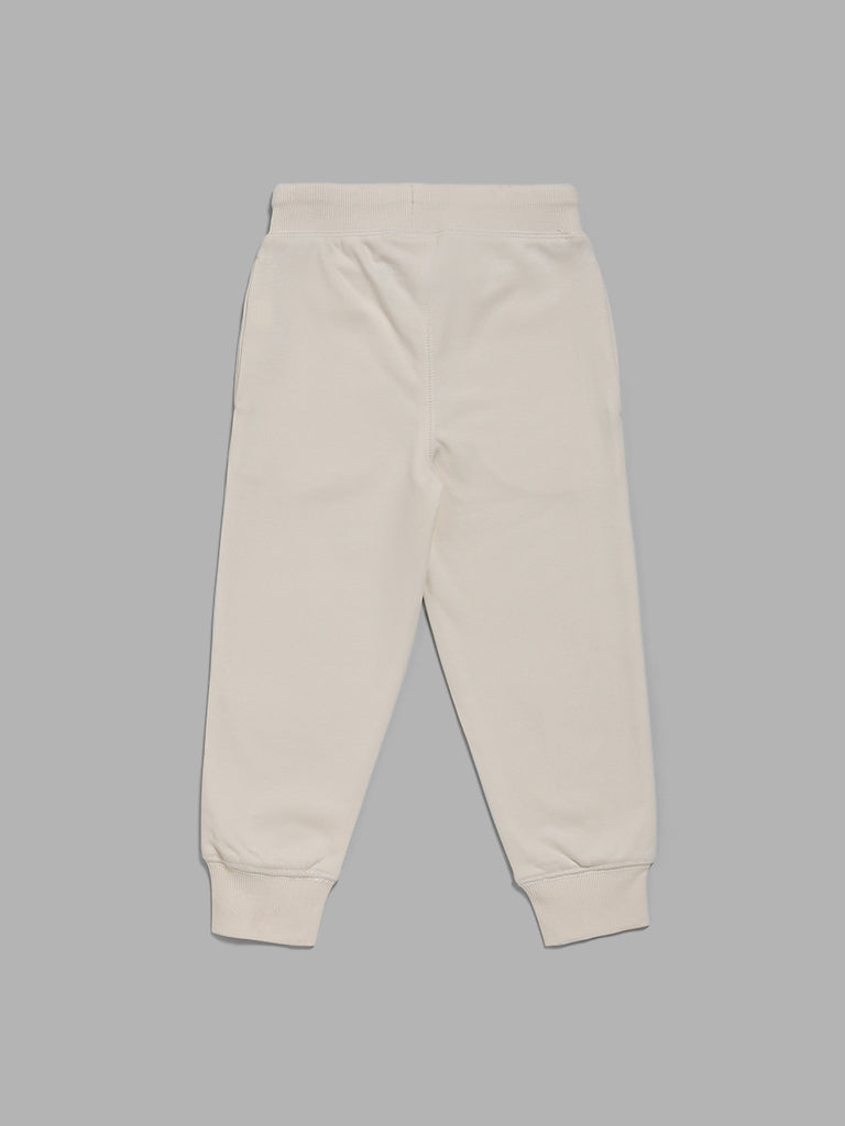 Buy HOP Kids Cream Ribbed Joggers from Westside