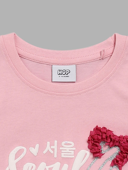 HOP Kids by Westside Light Pink Embossed Design T-Shirt