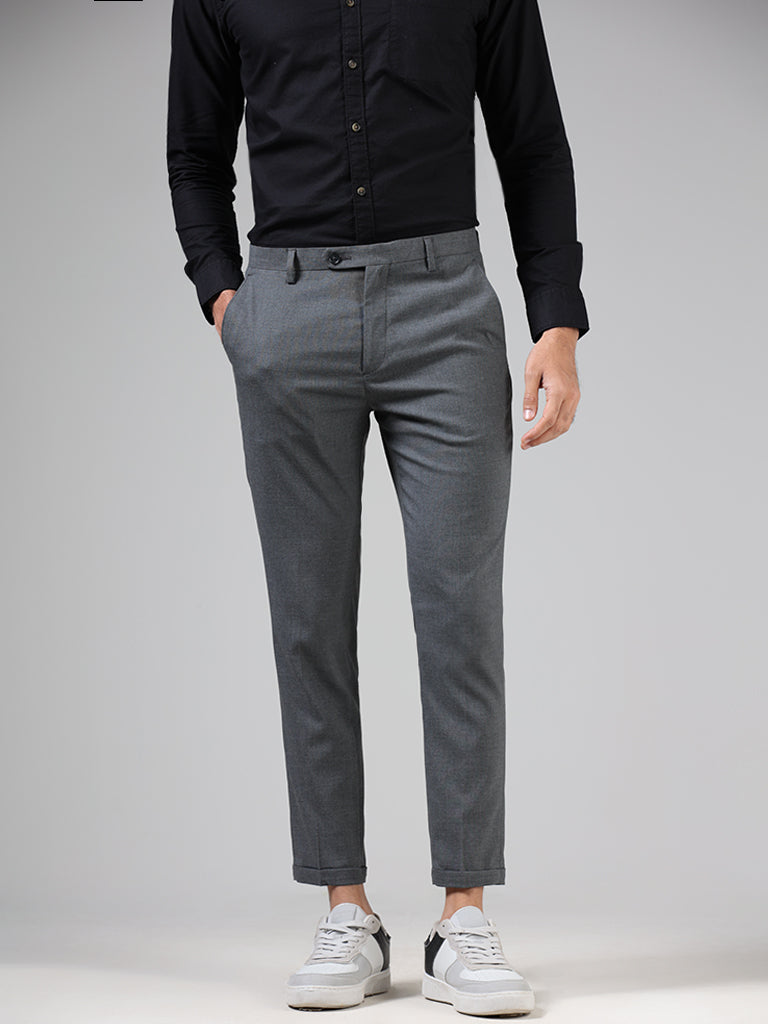 Buy Men Navy Textured Carrot Fit Formal Trousers Online - 645296 | Peter  England