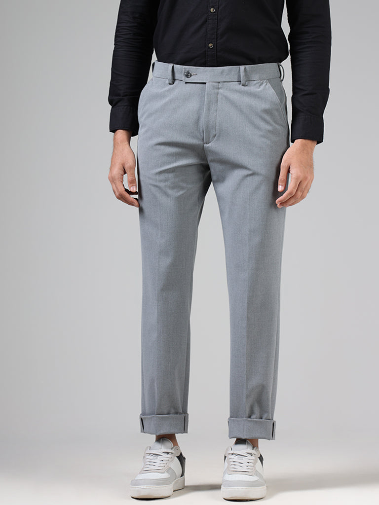 Buy WES Formals Solid Black Carrot Fit Trousers from Westside