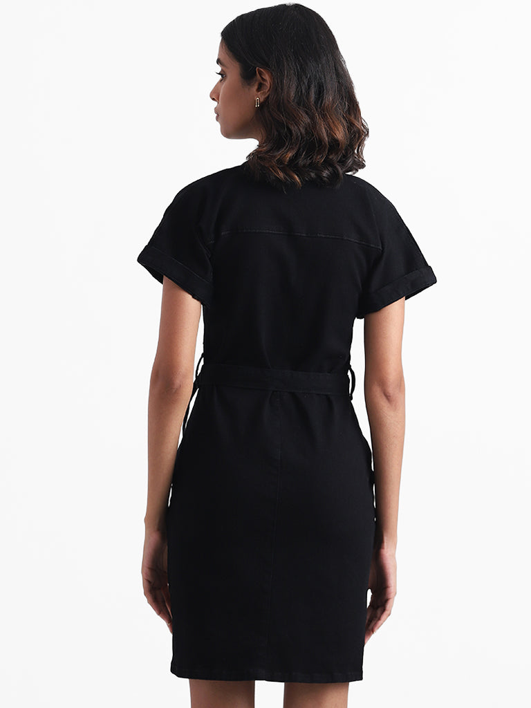 Buy Nuon Solid Black Shirt Dress from Westside