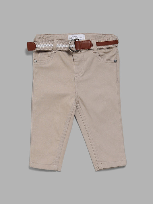 HOP Baby Beige Relaxed - Fit Mid - Rise Jeans with Belt