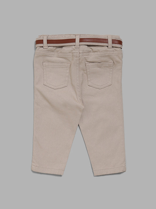 HOP Baby Beige Relaxed - Fit Mid - Rise Jeans with Belt