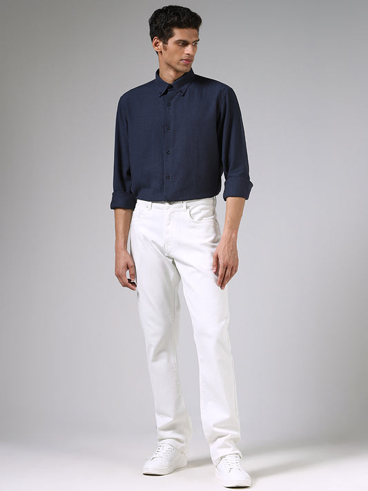 Ascot Mid Blue Textured Cotton Relaxed-Fit Shirt