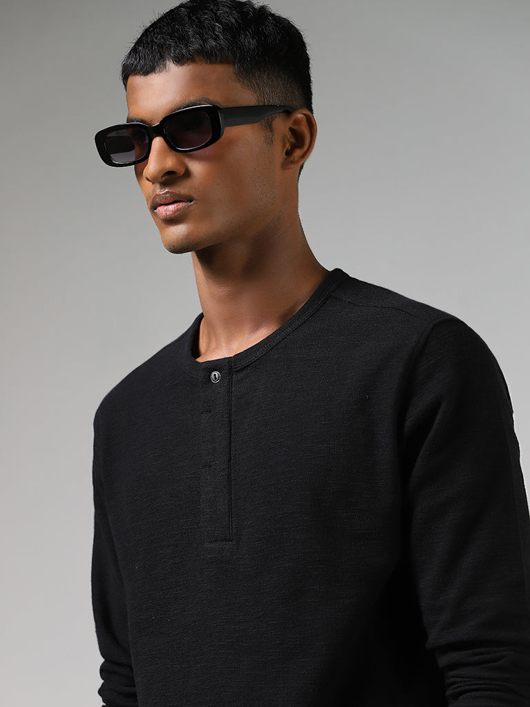 Buy ETA Black Henley Neckline Slim Fit T-Shirt from Westside