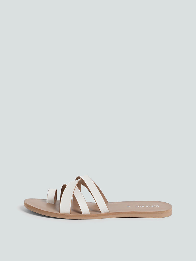 Buy LUNA BLU White Cross Strap Toe Ring Slides from Westside