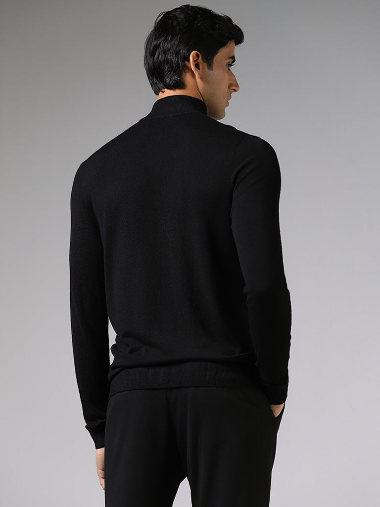 WES Formals Black Slim-Fit High-Top Zipper Sweater