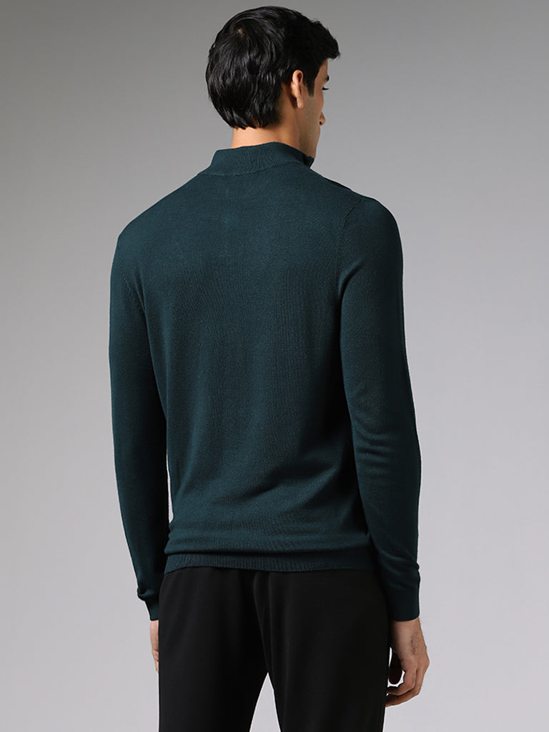 WES Formals Emerald Green Slim-Fit High-Top Zipper Sweater