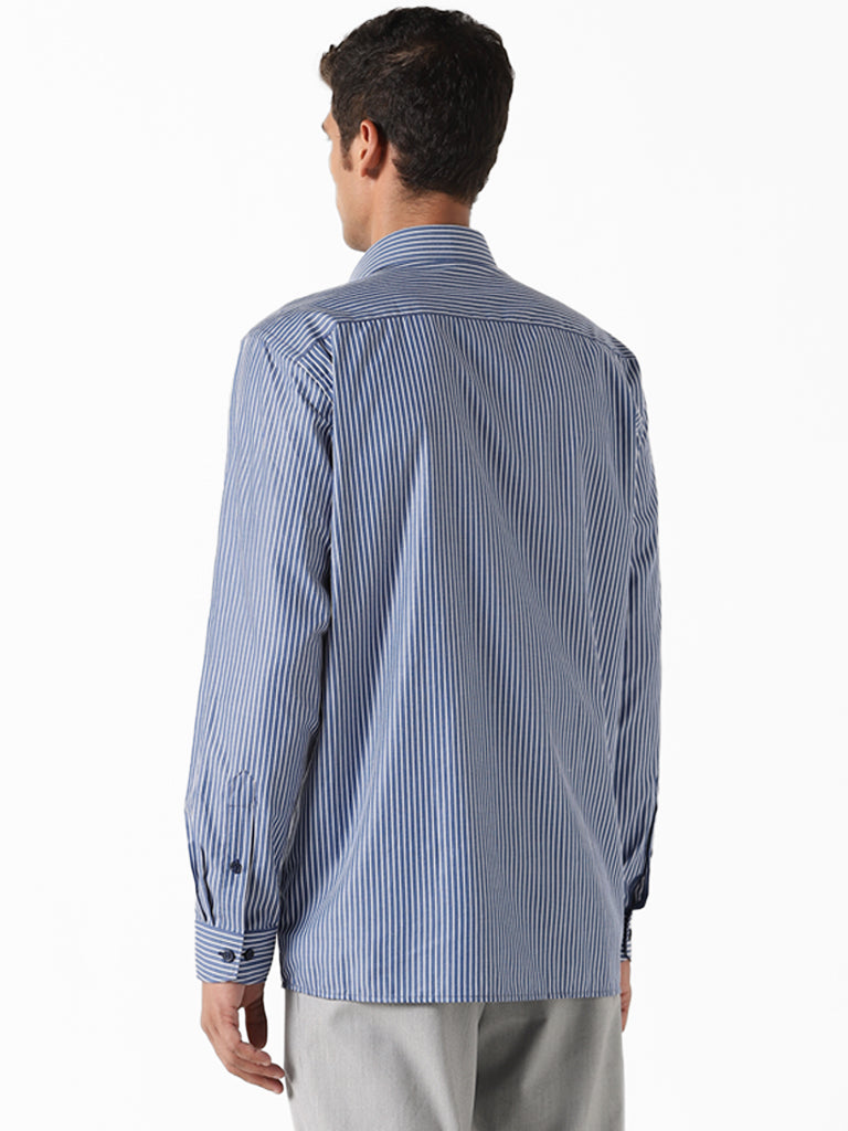 WES Formals Striped Navy Relaxed-Fit Shirt
