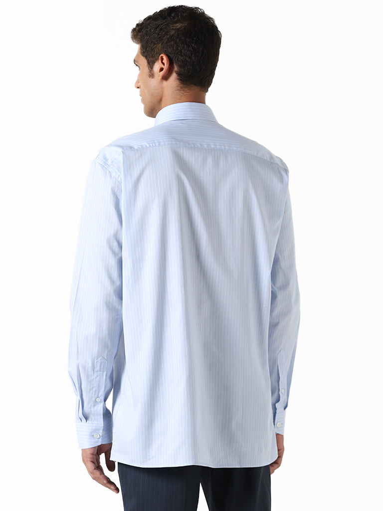 WES Formals Striped Blue Cotton Relaxed-Fit Shirt