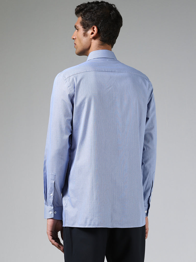 WES Formals Light Blue Dobby Cotton Slim-Fit Shirt