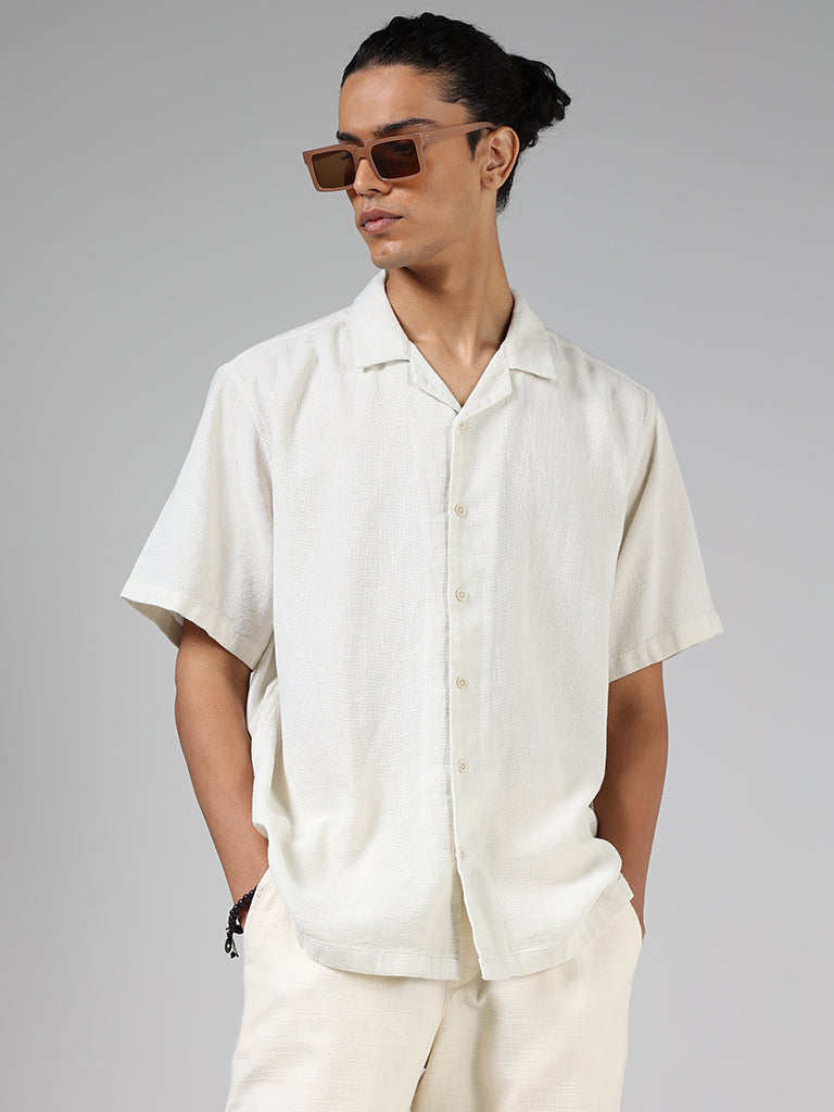 ETA Off White Self-Textured Cotton Resort-Fit Shirt