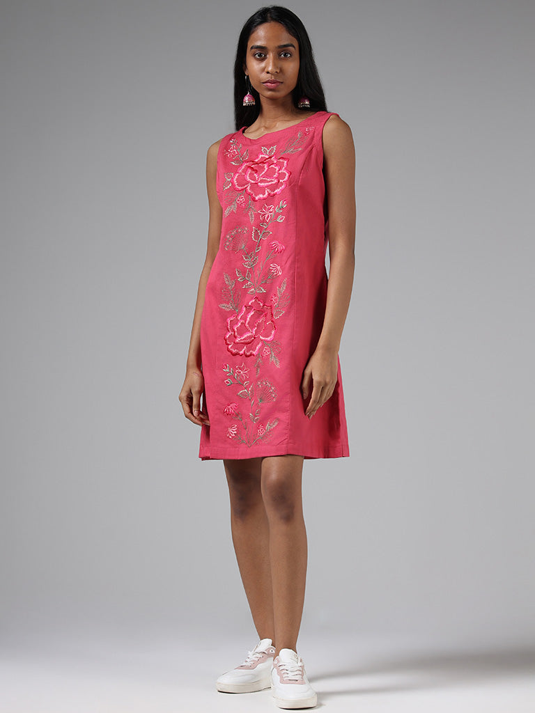 Pink floral embroidered dress sale