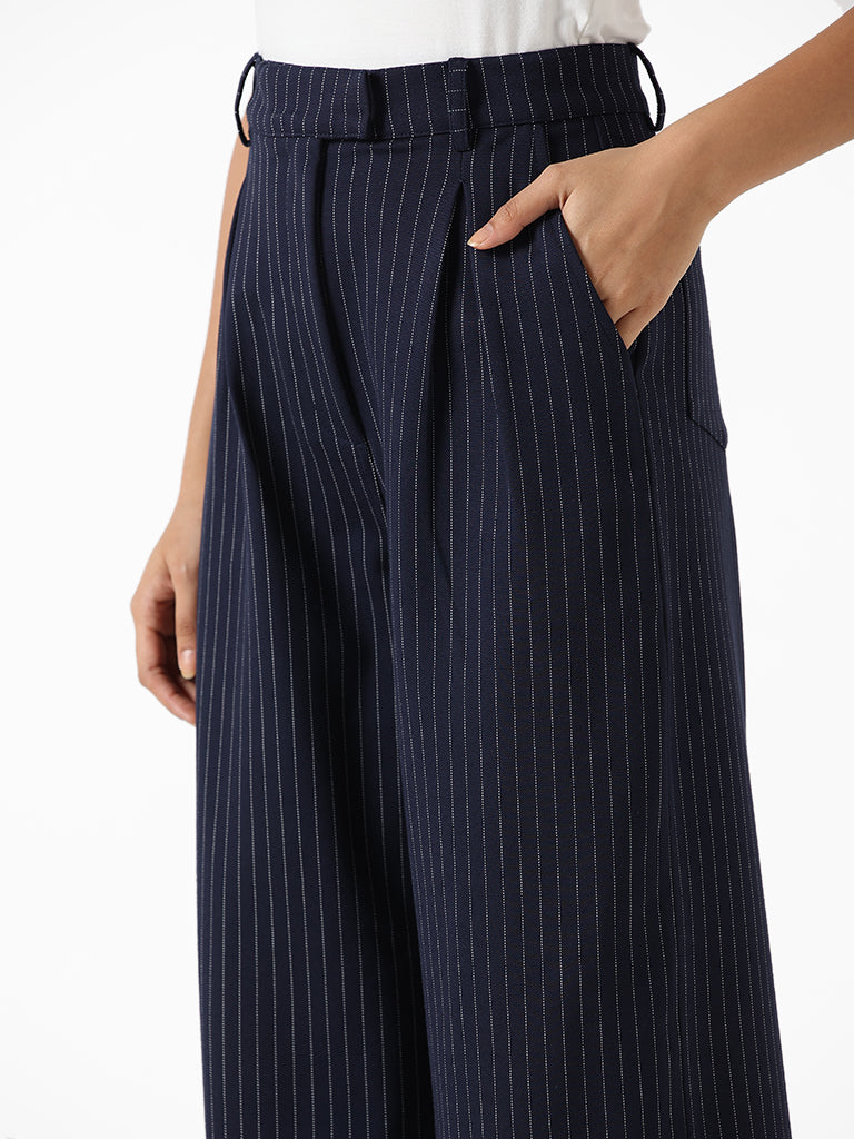Blue Mirca striped cotton-blend wide-leg trousers | The Frankie Shop |  MATCHES UK